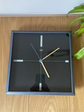 Vintage 1980s Philips Postmodern Square Wall Clock West Germany